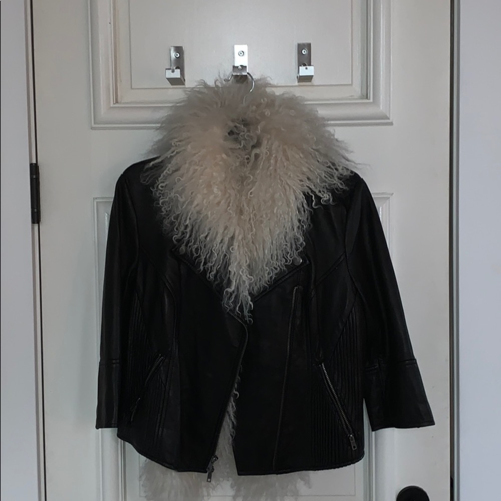 Leather jacket with fur